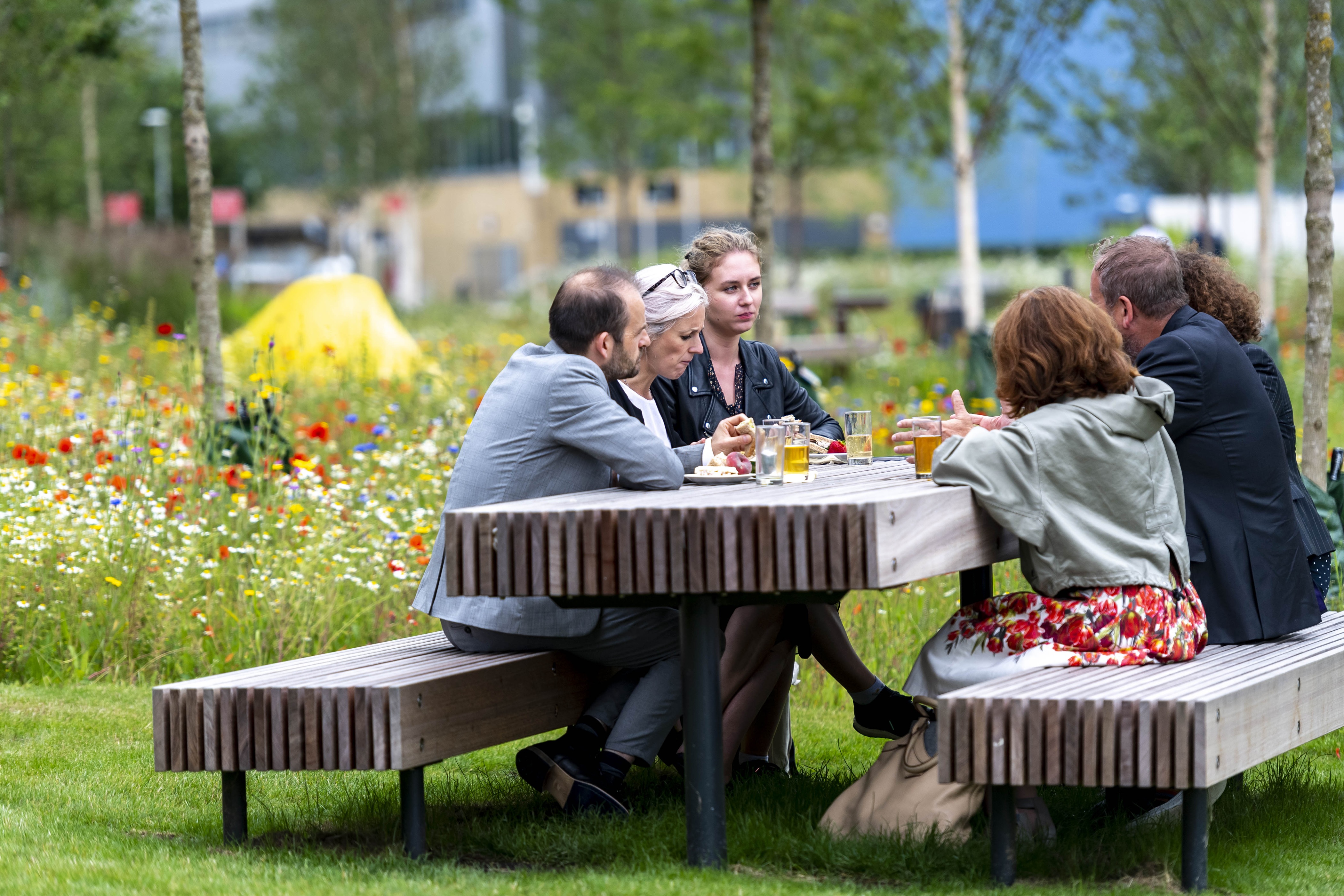 People using The Green and the Gardens open space