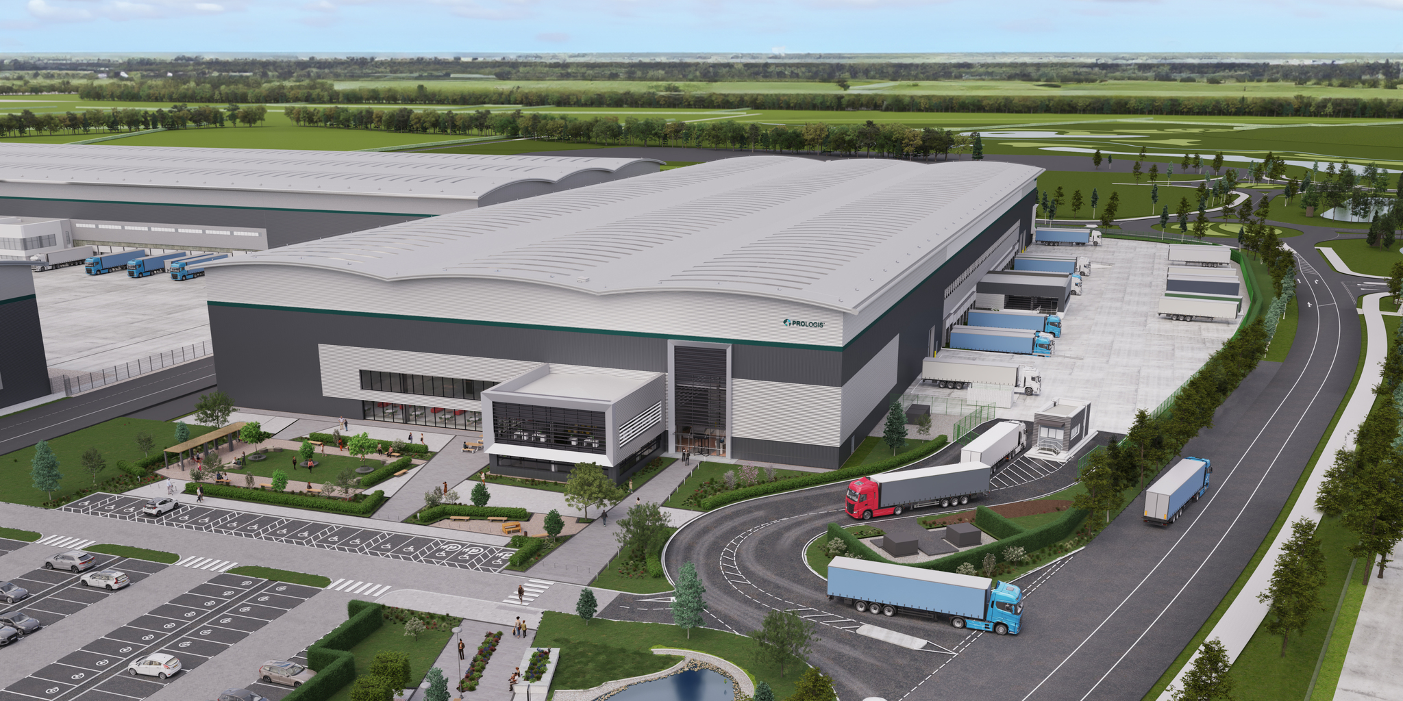 Aerial CGI of Laura James Distribution Centre at Prologis RFI DIRFT