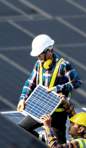 Prologis Energy and Sustainability Solution workers installing solar panels Prologis Energy and Sustainability Solution workers installing solar panels
